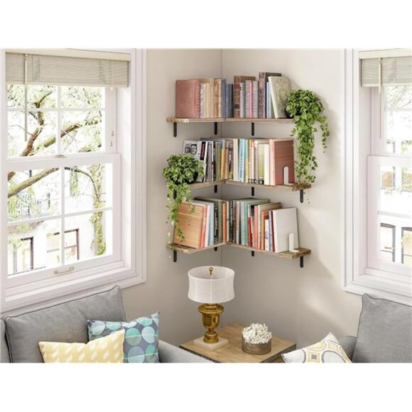 Wood Floating Shelves - Set of 6, Rustic Brown - Wall Mounted, Farmhouse Shelf - Picture 6 of 7